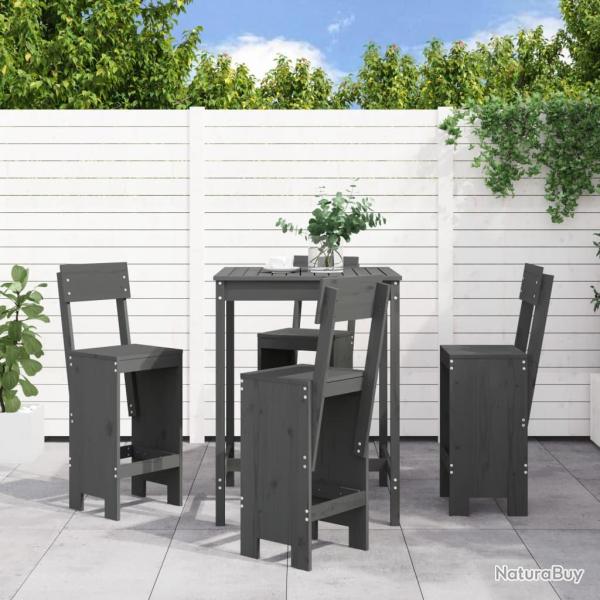 Ensemble de bar, 5 pi�ces, gris, en bois de pin massif, pour le jardin