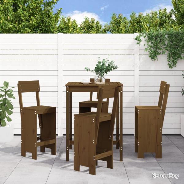 Ensemble de bar de 5 pcs marron miel bois de pin massif