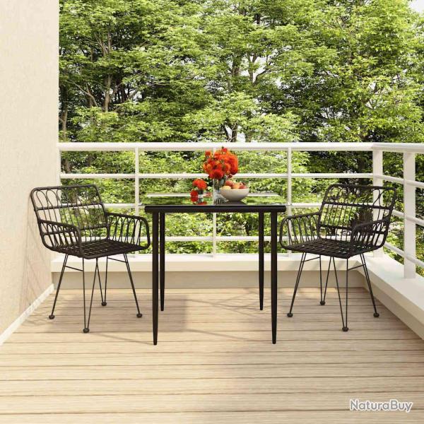 Ensemble � manger de 3 pi�ces, r�sine tress�e noire, pour le jardin
