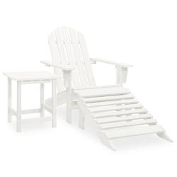Chaise avec pouf et table en sapin blanc, pour le jardin