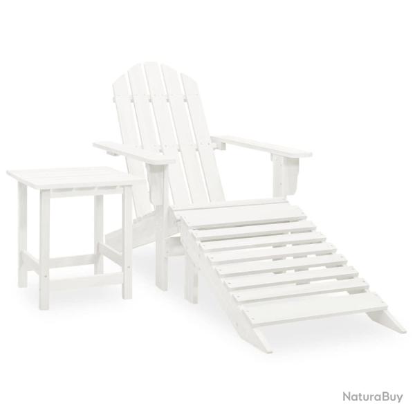 Chaise avec pouf et table en sapin blanc, pour le jardin