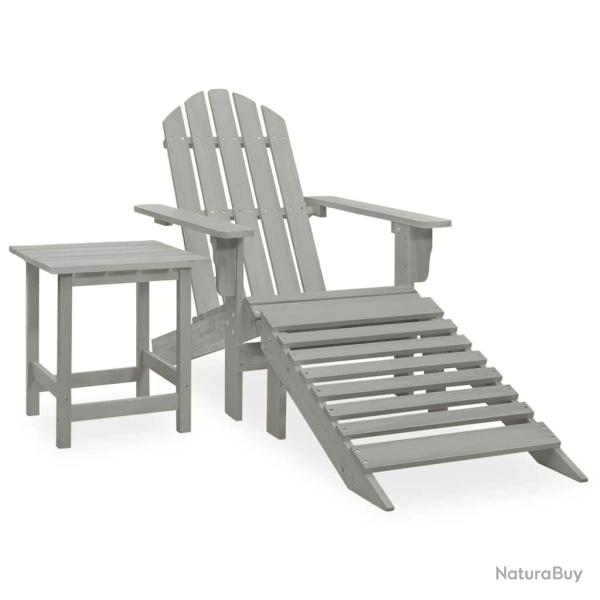Chaise avec pouf et table en sapin gris, pour le jardin