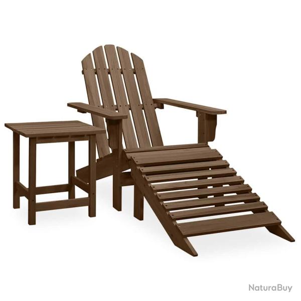 Chaise avec pouf et table en sapin marron, pour le jardin