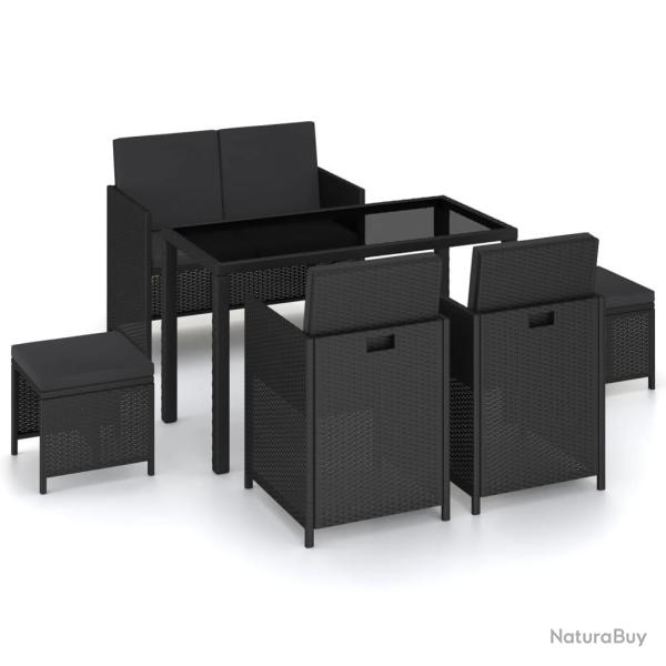 Mobilier � d�ner de 6pcs et coussins R�sine tress�e Noir