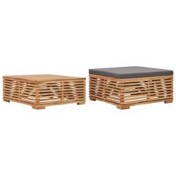 Table et repose-pied de coussin gris fonc&eacute; Bois de teck