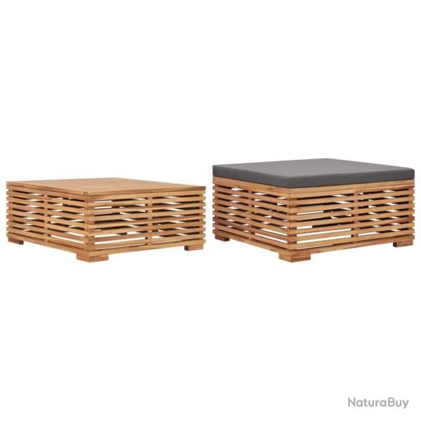 Table et repose-pied de coussin gris fonc� Bois de teck
