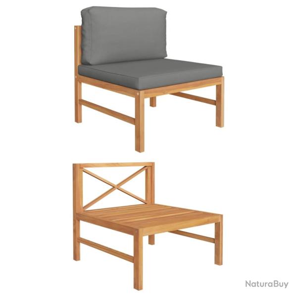 Canap� central avec coussins gris fonc� Bois de teck solide