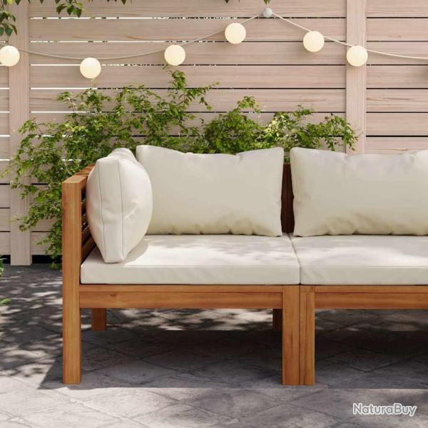 Canap� d'angle sectionnel avec coussin, bois d'acacia, blanc cr�me, pour le salon