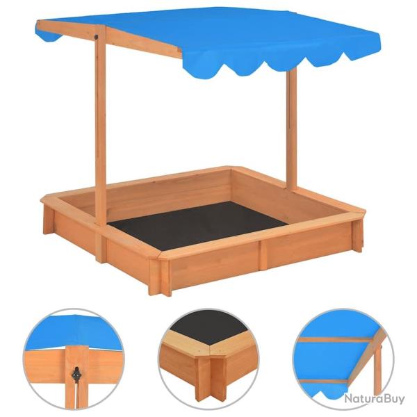 Bac � sable avec toit r�glable Bois de sapin 115x115x115 cm