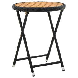 Table &agrave; th&eacute; Noir 60 cm R&eacute;sine tress&eacute;e et bois d'acacia solide
