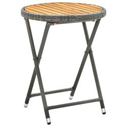 Table &agrave; th&eacute; Gris 60 cm R&eacute;sine tress&eacute;e et bois d'acacia solide