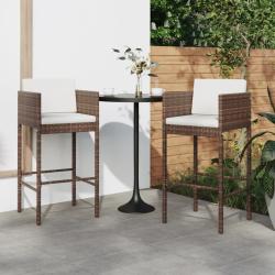 Tabourets de bar lot de 2 avec coussins marron r&eacute;sine tress&eacute;e