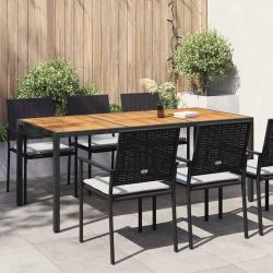 Table de 190x90x75 cm R&eacute;sine tress&eacute;e et bois acacia Noir