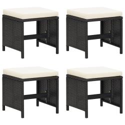 Tabourets de lot de 4 avec coussins R&eacute;sine tress&eacute;e Noir