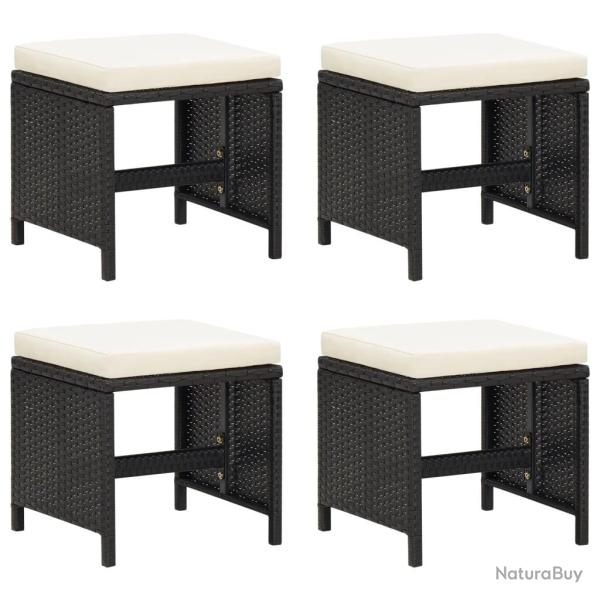 Tabourets de lot de 4 avec coussins R�sine tress�e Noir