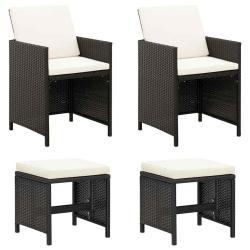 Ensemble de chaise et tabouret, 4 pi&egrave;ces, en r&eacute;sine tress&eacute;e, noir, pour le salon