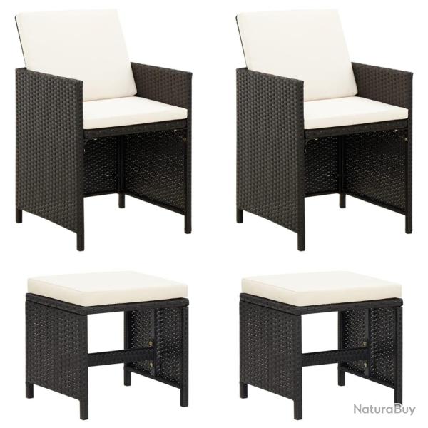 Jeu de chaise et tabouret de 4 pcs R�sine tress�e Noir