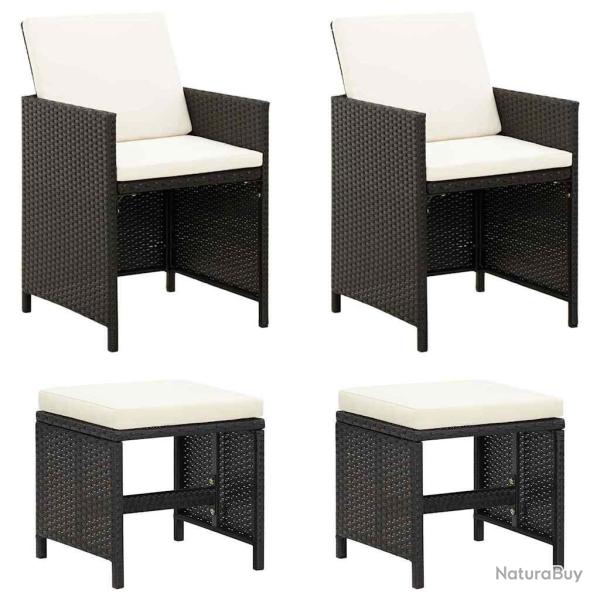 Ensemble de chaise et tabouret, 4 pi�ces, en r�sine tress�e, noir, pour le salon