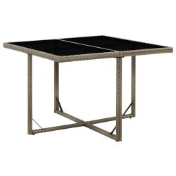 Table de Gris 109x107x74 cm R&eacute;sine tress&eacute;e et verre