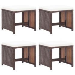 Tabourets de lot de 4 et coussins R&eacute;sine tress&eacute;e Marron