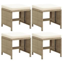 Tabourets de lot de 4 avec coussins R&eacute;sine tress&eacute;e Beige