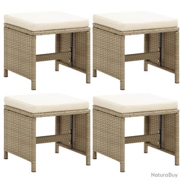 Tabourets de lot de 4 avec coussins R�sine tress�e Beige