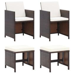 Jeu de chaise et tabouret de 4 pcs R&eacute;sine tress&eacute;e Marron
