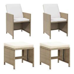 Chaises de avec tabourets lot de 2 R&eacute;sine tress&eacute;e Beige