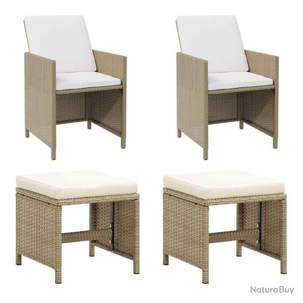 Chaises de avec tabourets lot de 2 R�sine tress�e Beige