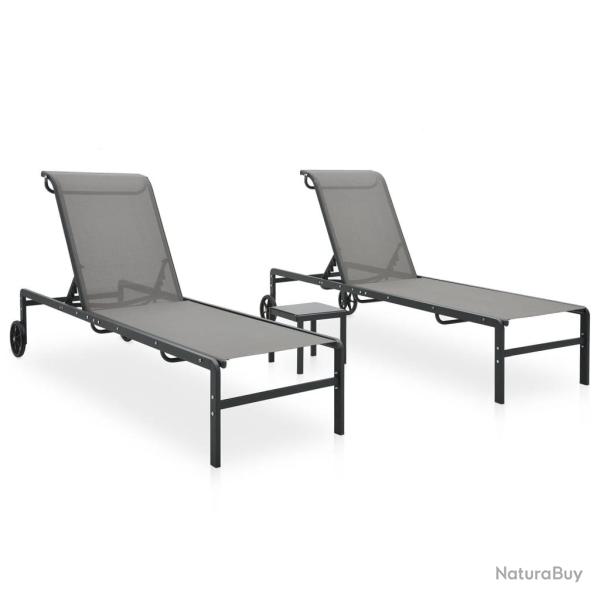 Chaises longues lot de 2 avec table Textil�ne et acier