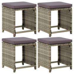 Tabourets de lot de 4 avec coussins R&eacute;sine tress&eacute;e Gris
