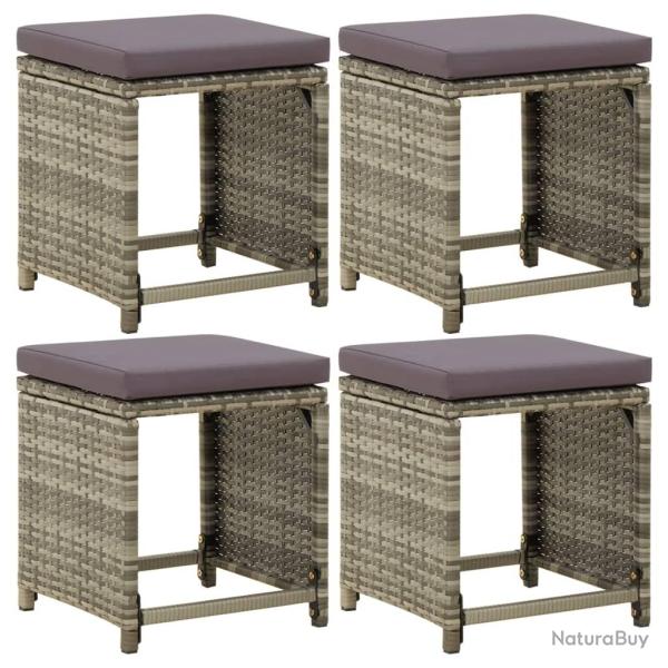 Tabourets de lot de 4 avec coussins R�sine tress�e Gris
