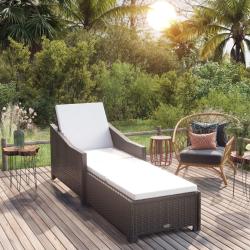 Chaise longue avec coussin blanc cr&egrave;me R&eacute;sine tress&eacute;e Noir
