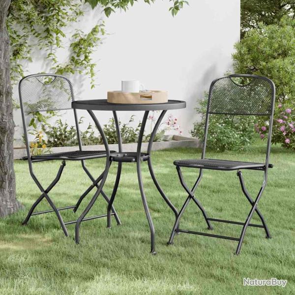 Chaises pliantes, 2 pi�ces, en maille m�tallique d�ploy�e anthracite