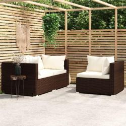 Salon de 3 pcs avec coussins Marron R&eacute;sine tress&eacute;e