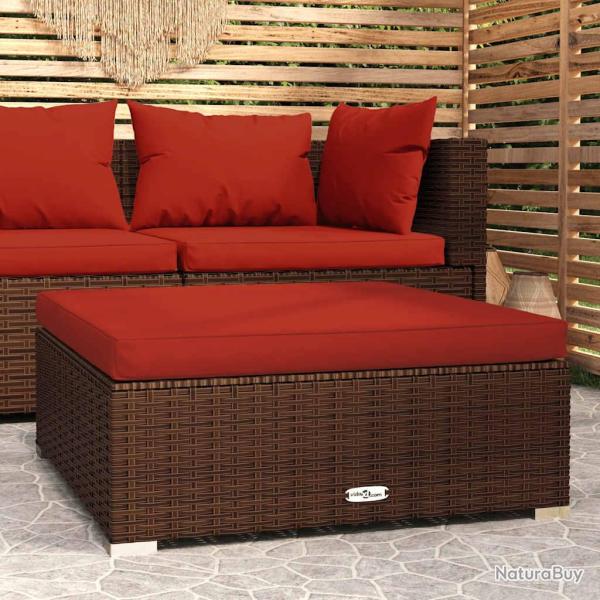 Repose-pied de et coussin Marron 70x70x30 cm Poly rotin