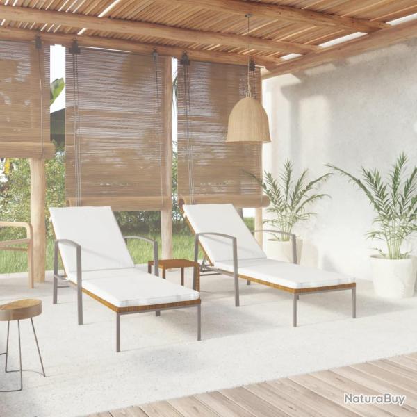Chaises longues lot de 2 avec table r�sine tress�e marron