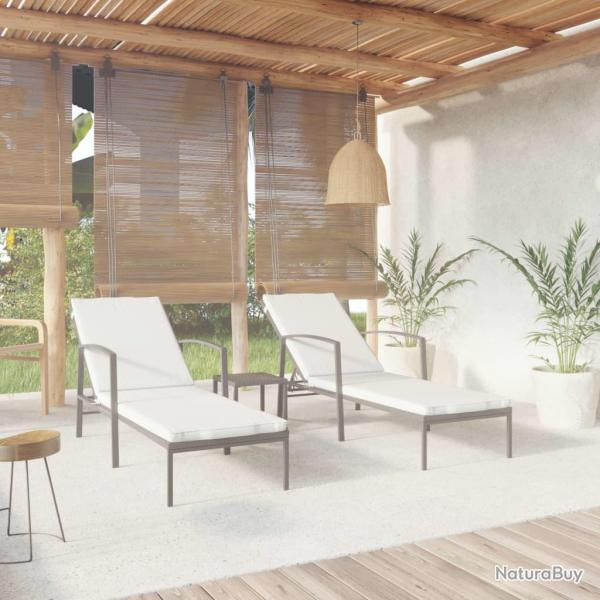 Chaises longues lot de 2 avec table r�sine tress�e noir
