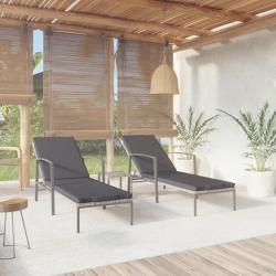 Chaises longues lot de avec table R&eacute;sine tress&eacute;e Gris