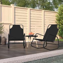 Chaises longues &agrave; bascule 2 pcs Noir Acier et textil&egrave;ne