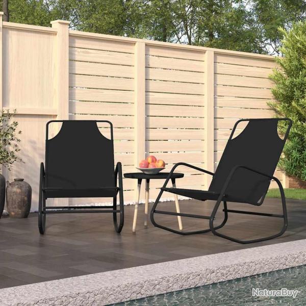 Chaises longues � bascule 2 pcs Noir Acier et textil�ne