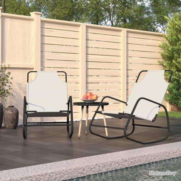 Chaises longues � bascule lot de 2 cr�me acier et textil�ne