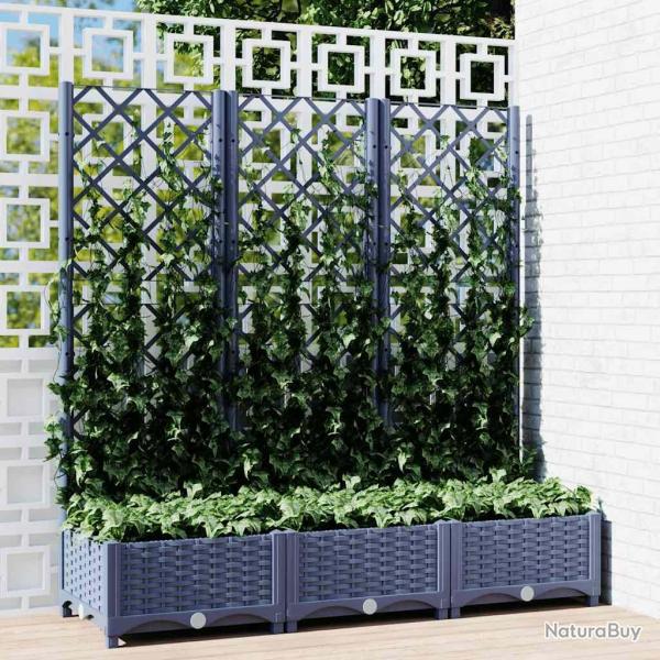 Jardini�re avec treillis bleu gris 120x40x121,5 cm PP