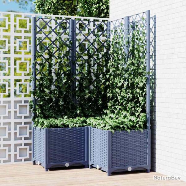 Jardini�re avec treillis bleu gris 80x80x136 cm PP