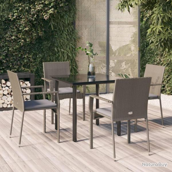 Ensemble de repas avec coussins, 5 pi�ces, noir et gris, pour la salle � manger
