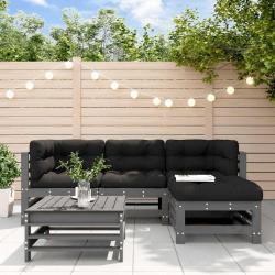 Salon de 5 pcs avec coussins gris bois massif
