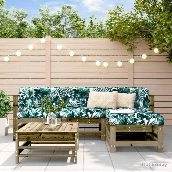 Salon 5 pi�ces avec coussins, en bois de pin impr�gn�