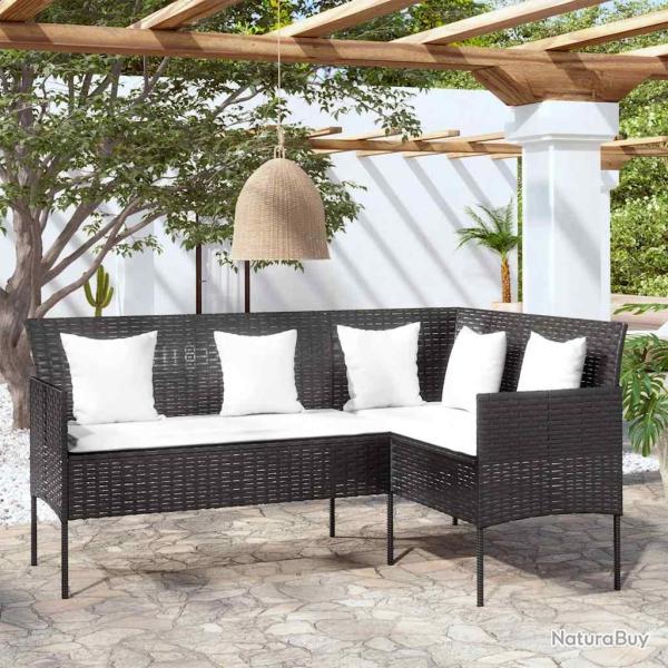 Canap� d'ext�rieur en L avec coussins R�sine tress�e Noir