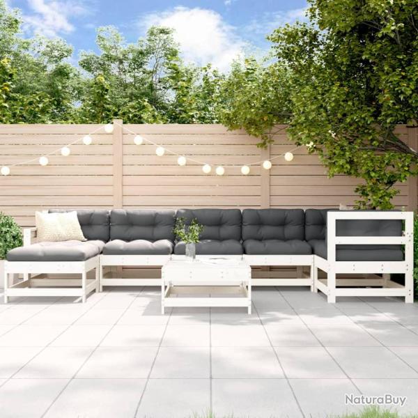 Salon de 8 pcs avec coussins blanc bois massif