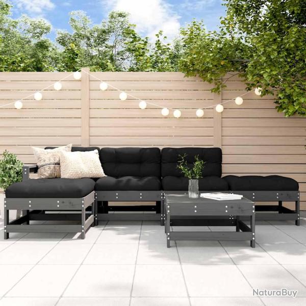 Salon de 6 pcs avec coussins gris bois massif
